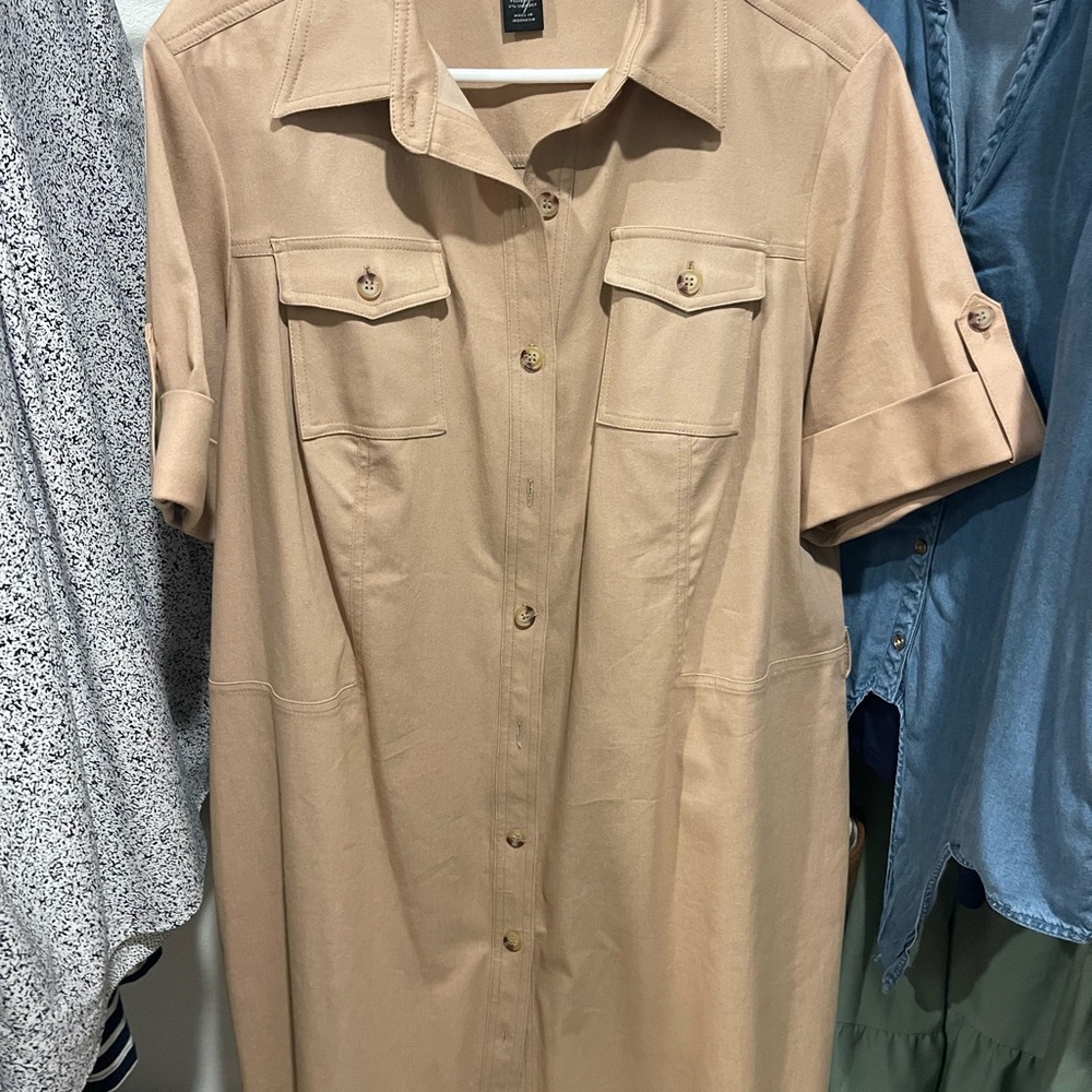 Lane Bryant Beige Collared Shirt Dress